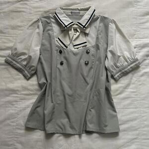 Axes Femme Poetique grey vest prestyled layered cream short sleeve blouse